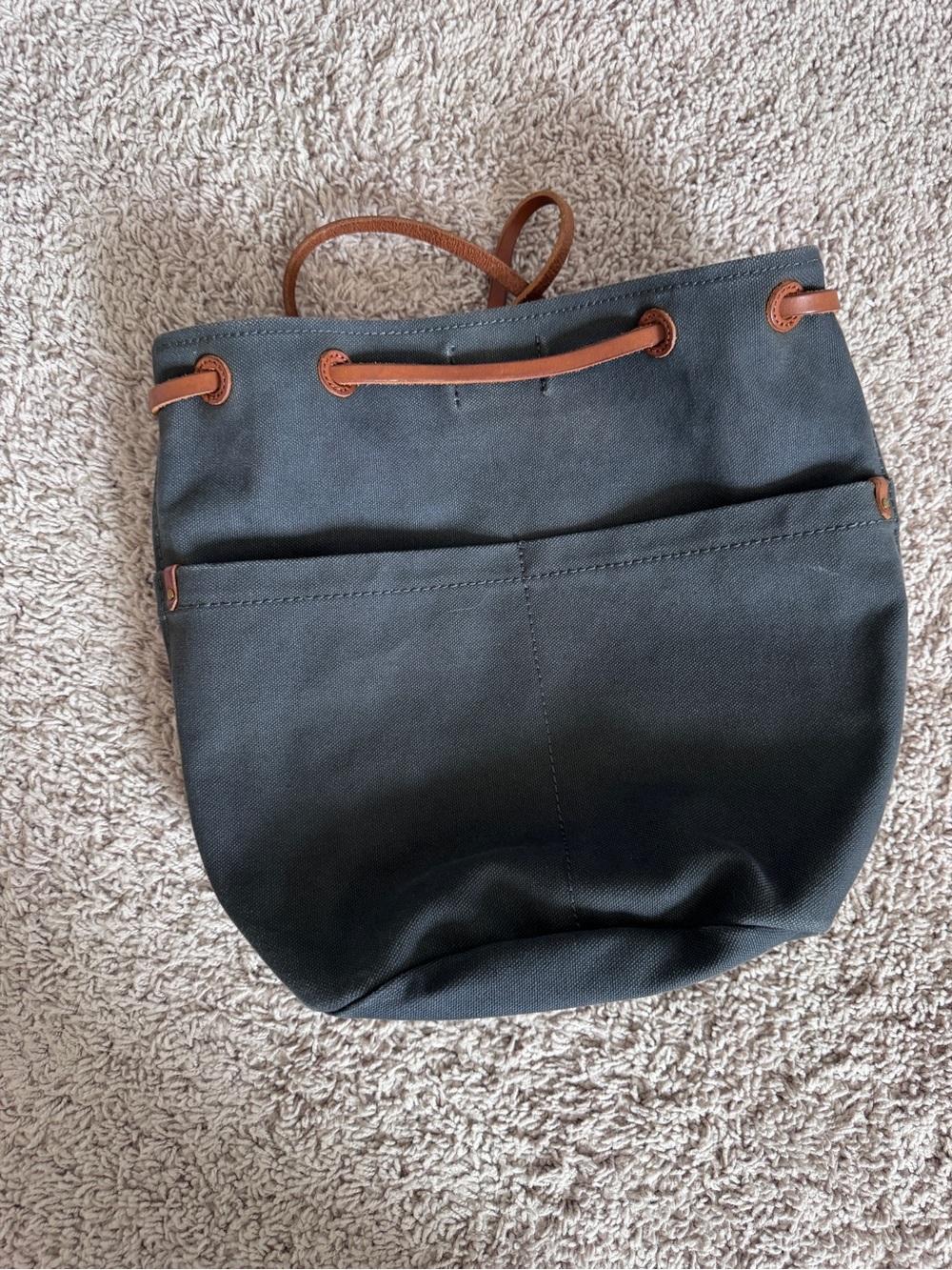 Madewell - Blue/Gray Canvas Backpack with Brown Leather Detailing